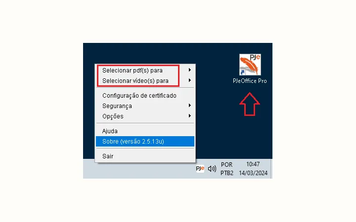 Official PJeOffice Pro version interface shown in the TRF3 user guide